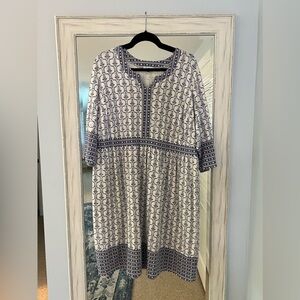 Cornflower blue and white Provencial print knit dress